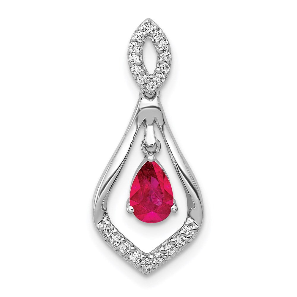 14k white gold real diamond and ruby teardrop dangle pendant pm5281 ru 013 wa