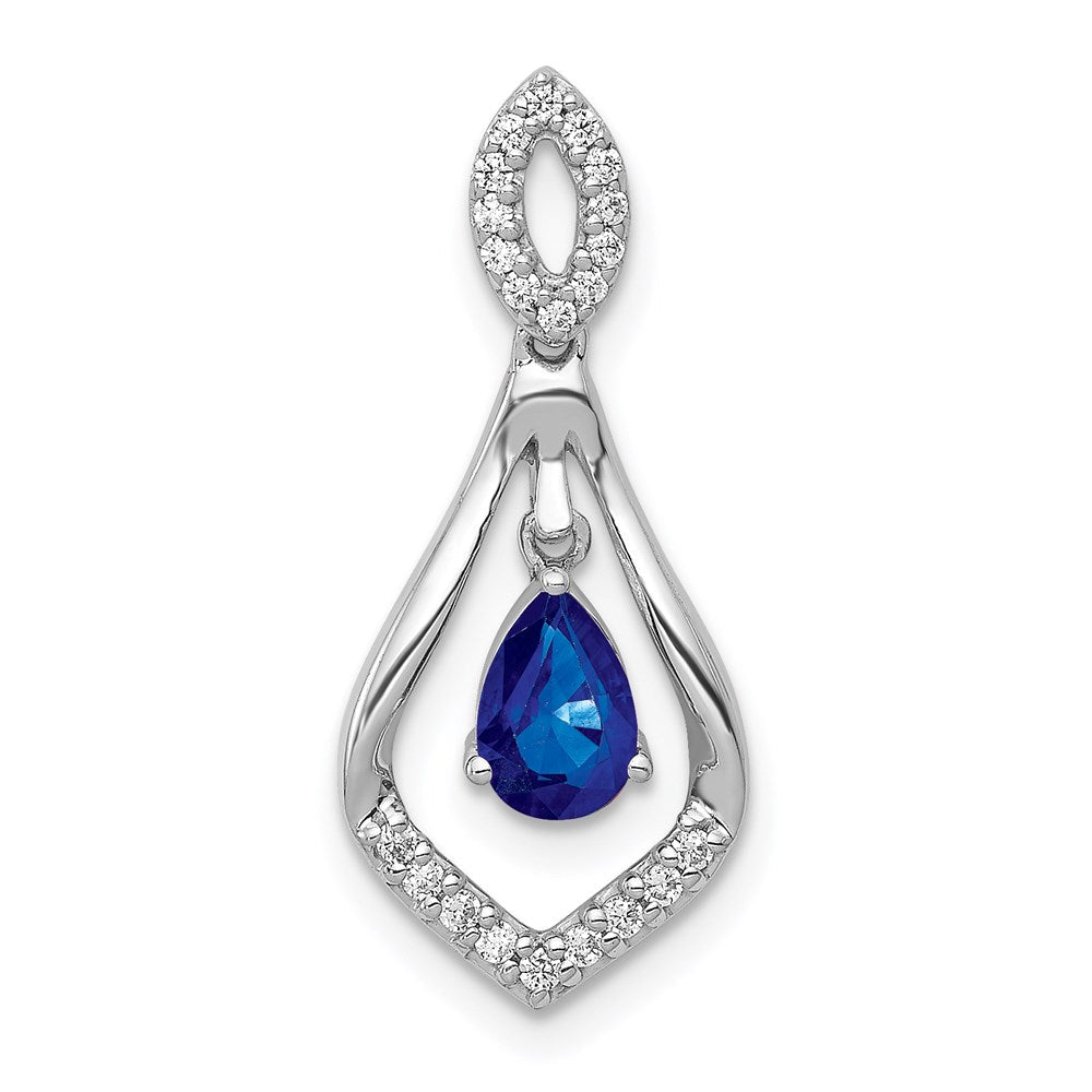 14k white gold real diamond and sapphire teardrop dangle pendant pm5281 sa 013 wa