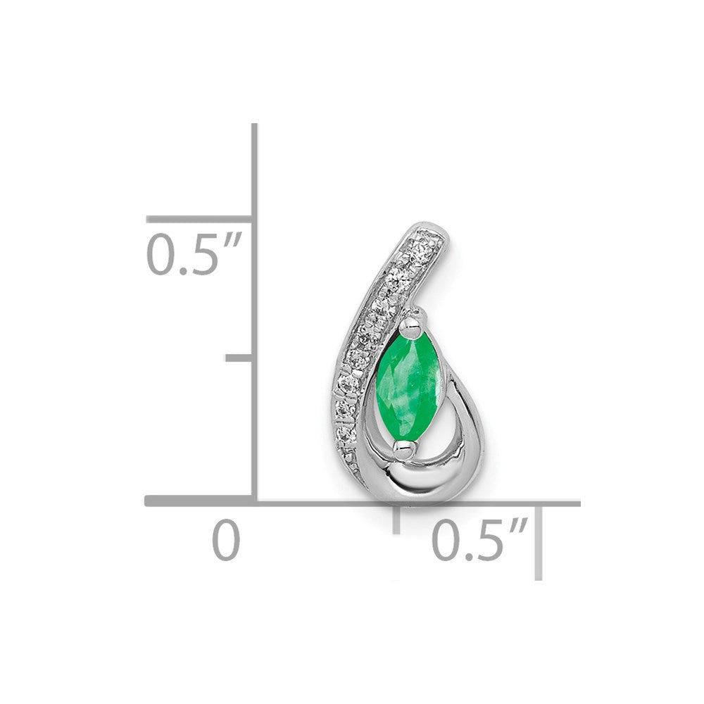 Solid 14k White Gold Teardrop Simulated CZ and Emerald Pendant