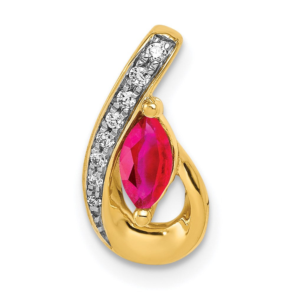 14k yellow gold real diamond and 28 ruby teardrop chain slide pm5282 ru 005 ya
