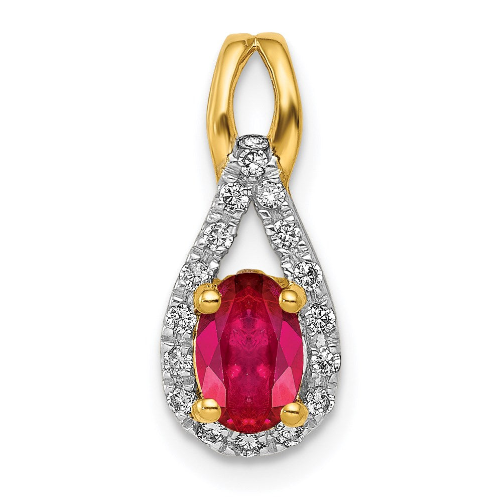 14k yellow gold real diamond and oval 50 ruby pendant pm5283 ru 010 ya