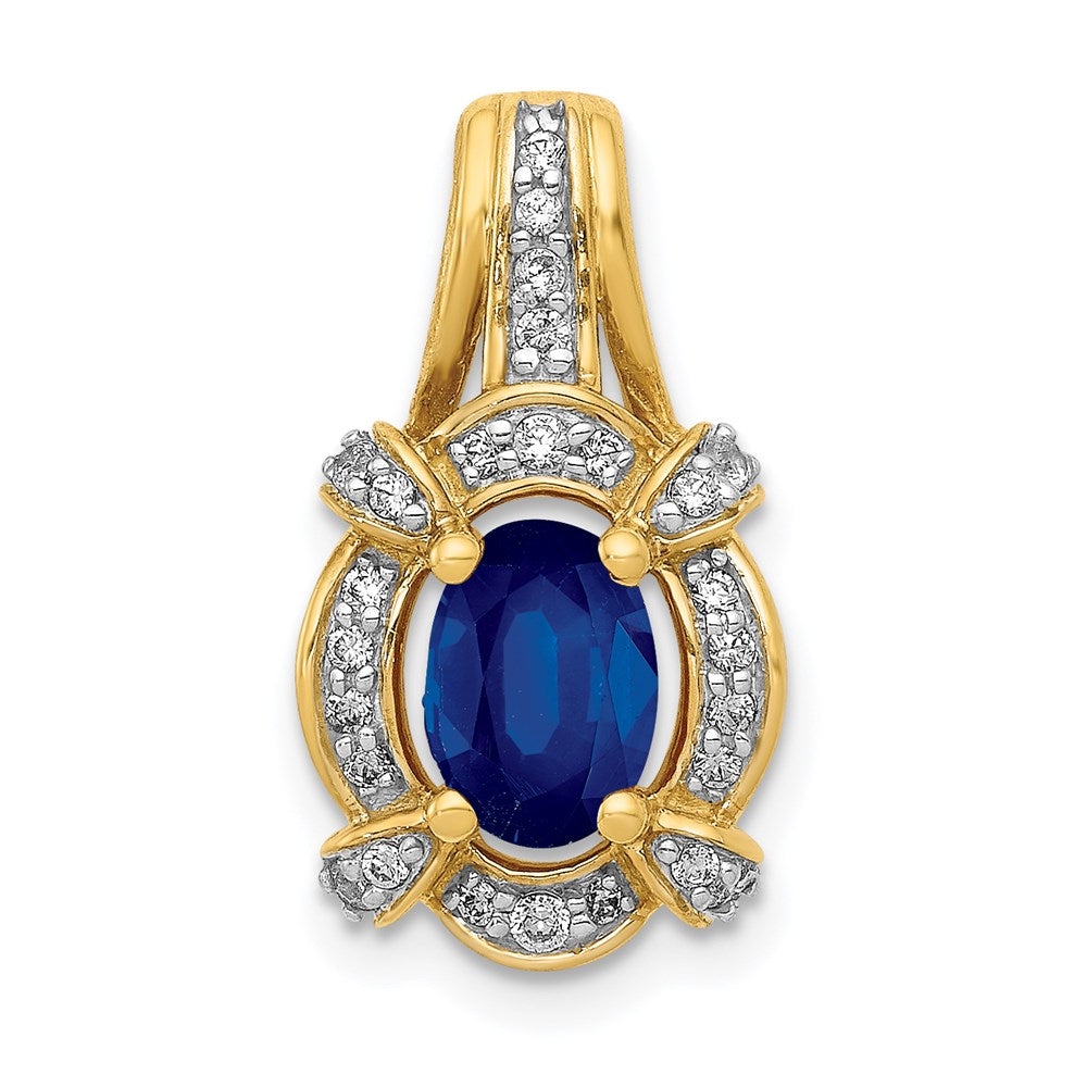 14k yellow gold real diamond and sapphire fancy oval pendant pm5284 sa 020 ya
