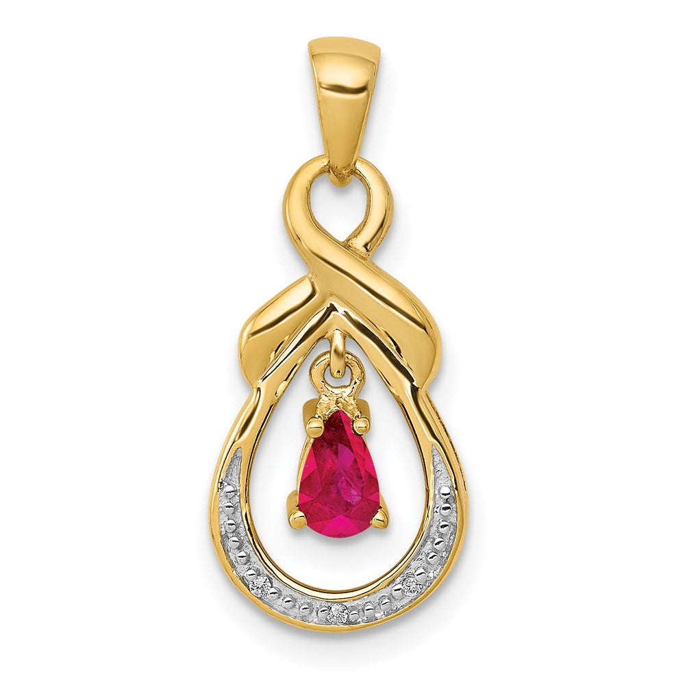 14k yellow gold pear ruby and real diamond dangle pendant pm5291 ru 001 ya