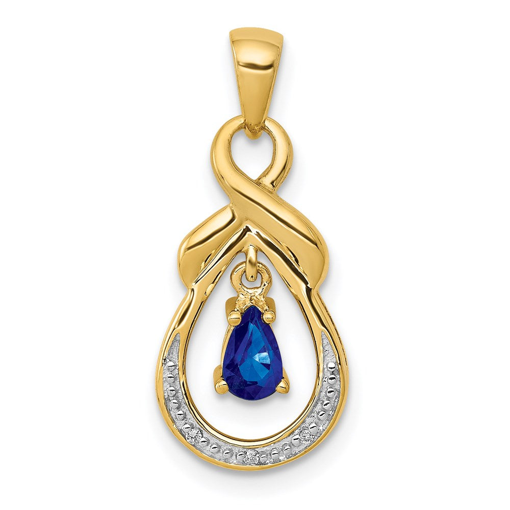 14k yellow gold pear sapphire and real diamond dangle pendant pm5291 sa 001 ya