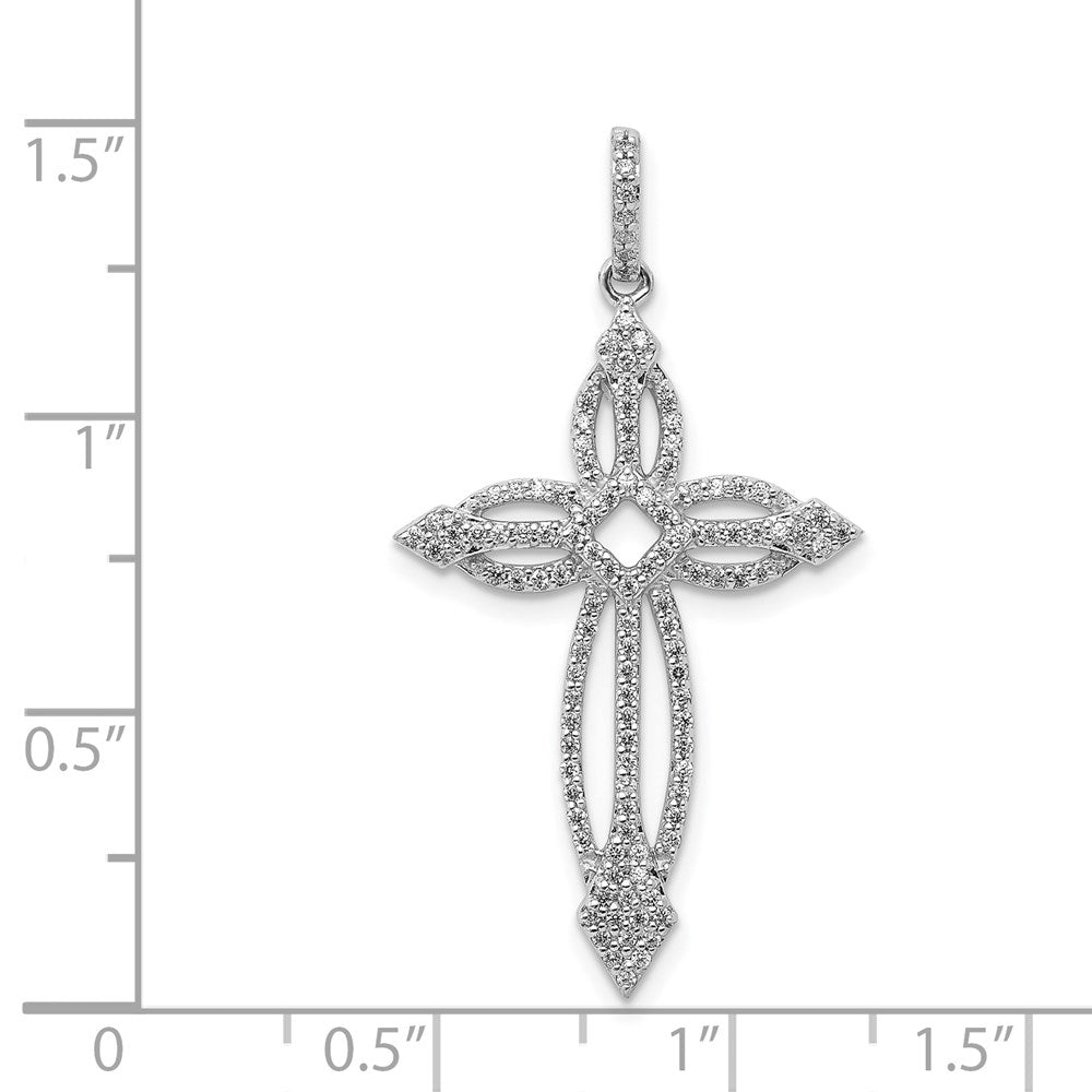 Solid 14k White Gold 1/3ct. Simulated CZ Fancy Cross Pendant