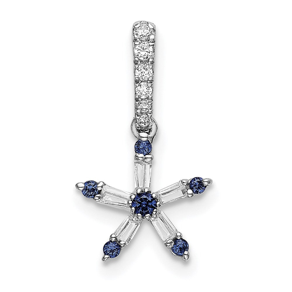 14k white gold blue sapphire and real diamond star pendant pm6614 sa 010 wa