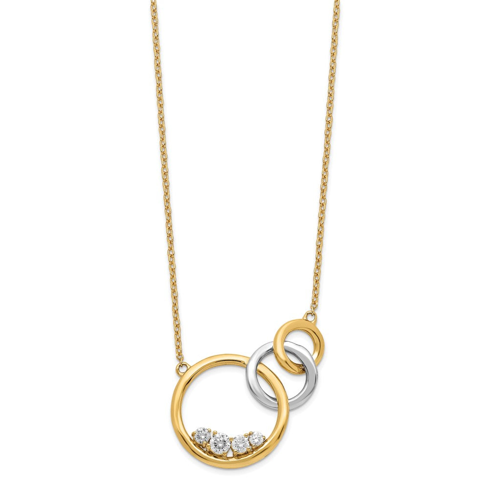 14k two tone gold polished real diamond triple circle 18in necklace pm6871 025 ywa