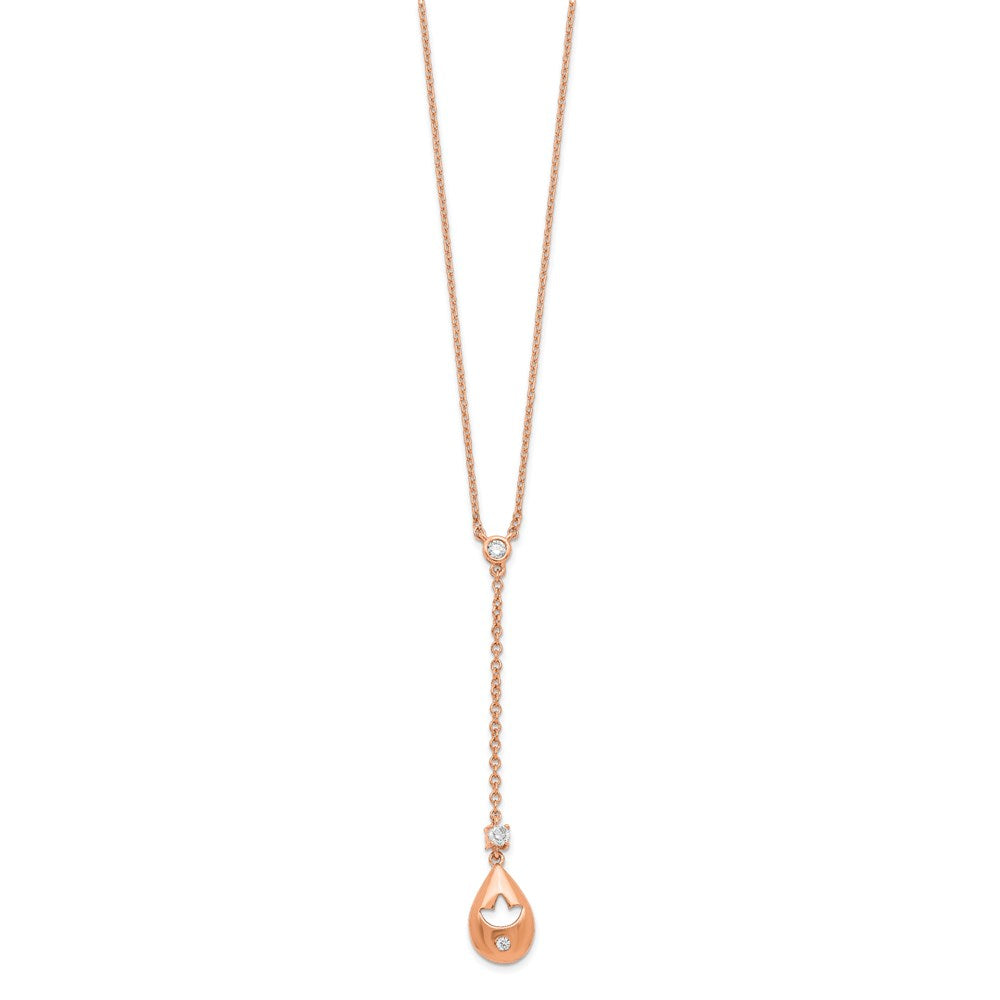 14k rose gold real diamond teardrop w flower dangle 18in necklace pm6883 007 ra