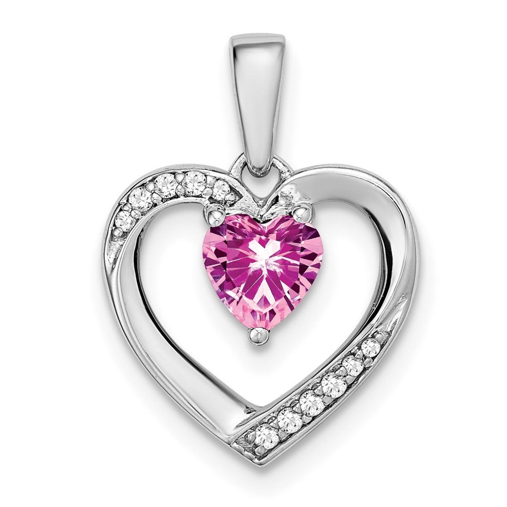 14k white gold pink sapphire and real diamond heart pendant pm6923 ps 005 wa