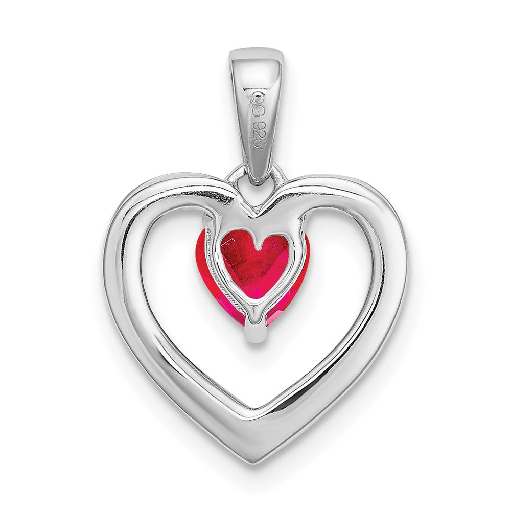Solid 14k White Gold Simulated Ruby and CZ Heart Pendant