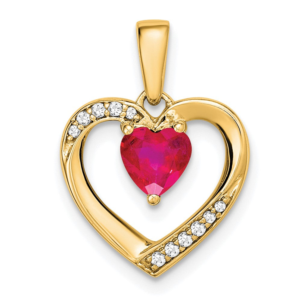 14k yellow gold ruby and real diamond heart pendant pm6923 ru 005 ya