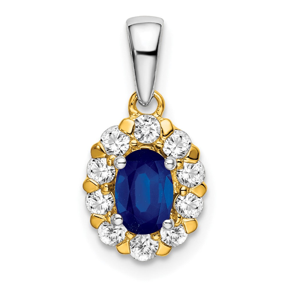 14k two tone gold oval sapphire and real diamond halo pendant pm6990 sa 035 ywa