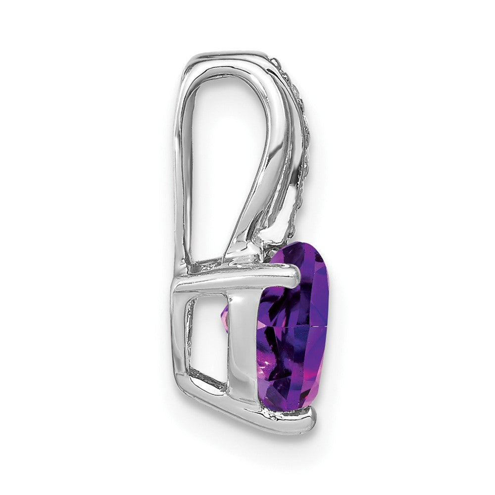 Solid 14k White Gold Heart Simulated Amethyst and CZ Pendant