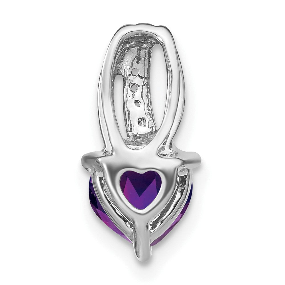 Solid 14k White Gold Heart Simulated Amethyst and CZ Pendant