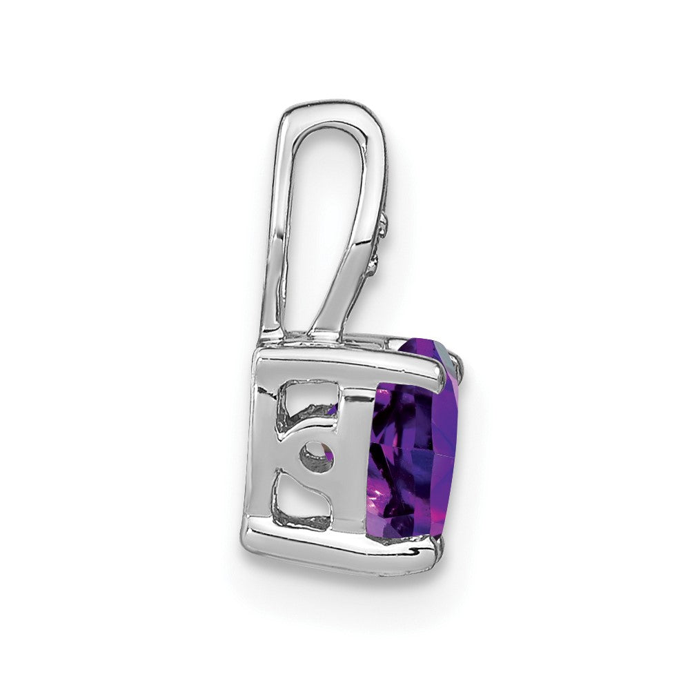 Solid 14k White Gold Heart Simulated Amethyst and CZ Pendant