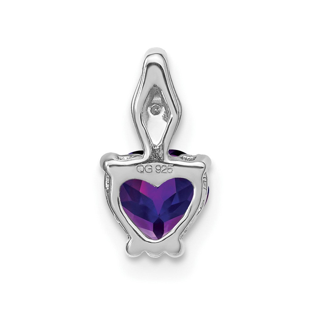 Solid 14k White Gold Heart Simulated Amethyst and CZ Pendant