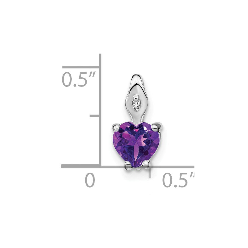 Solid 14k White Gold Heart Simulated Amethyst and CZ Pendant