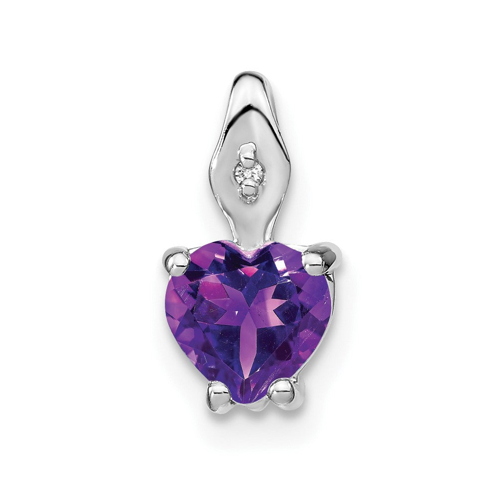 Solid 14k White Gold Heart Simulated Amethyst and CZ Pendant