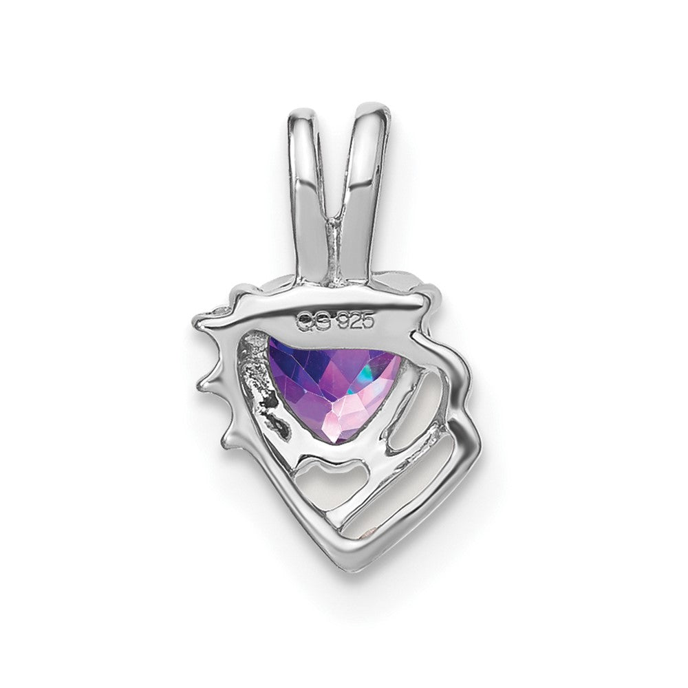 Solid 14k White Gold Simulated Amethyst and CZ Pendant