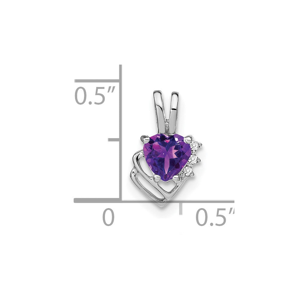 Solid 14k White Gold Simulated Amethyst and CZ Pendant