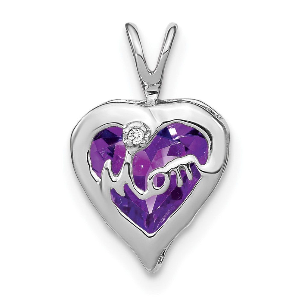 14k white gold amethyst and real diamond mom heart pendant pm7003 am 001 wa