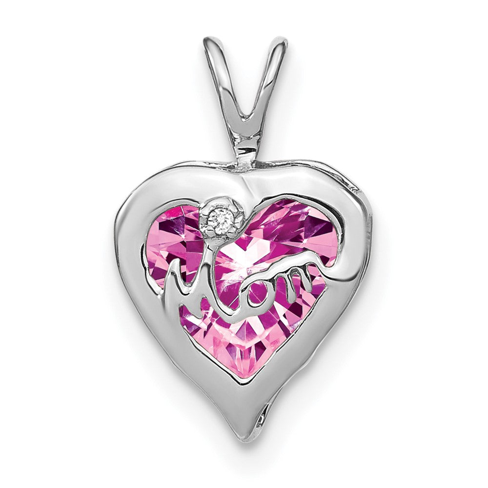 14k white gold creat pink sapphire real diamond mom heart pendant pm7003 cps 001 wa
