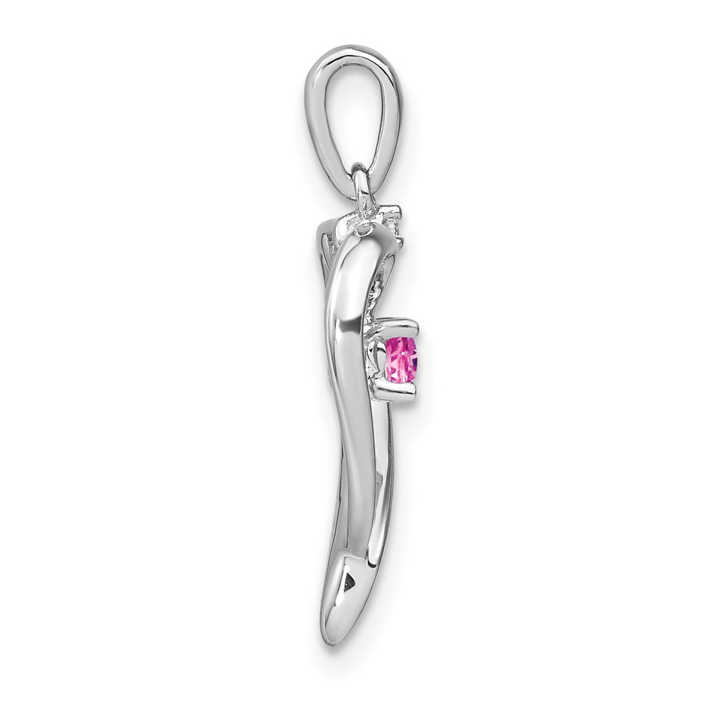 Solid 14k White Gold Created PinK Simulated Sapphire and CZ Heart Pendant
