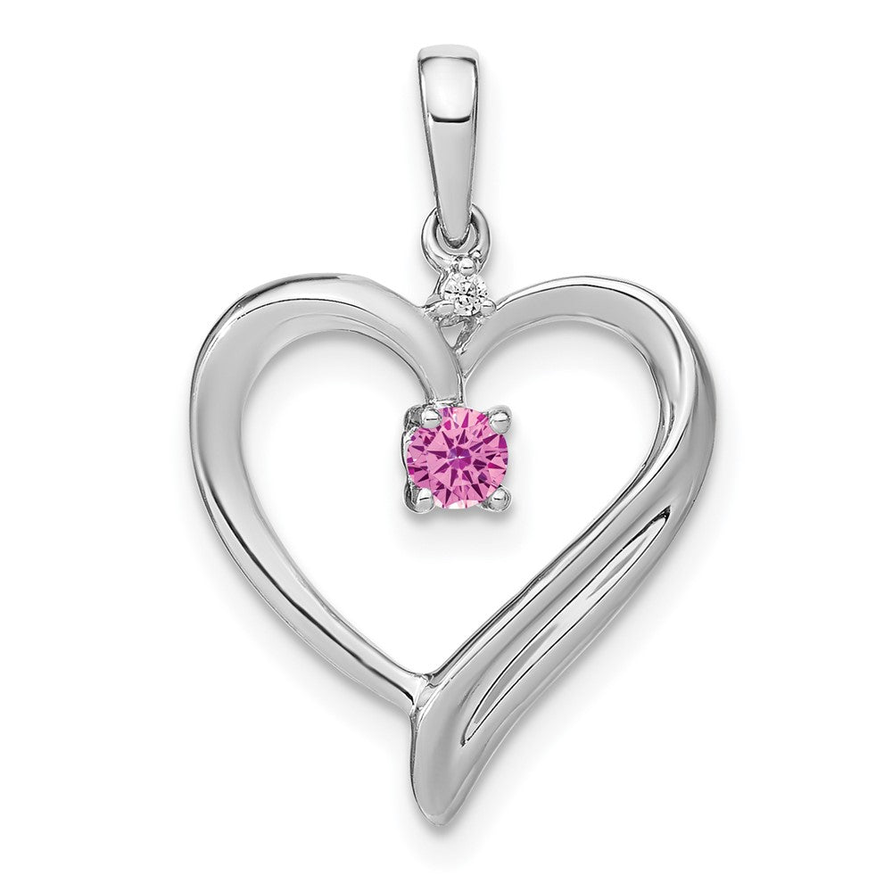 14k white gold created pink sapphire and real diamond heart pendant pm7005 cps 001 wa