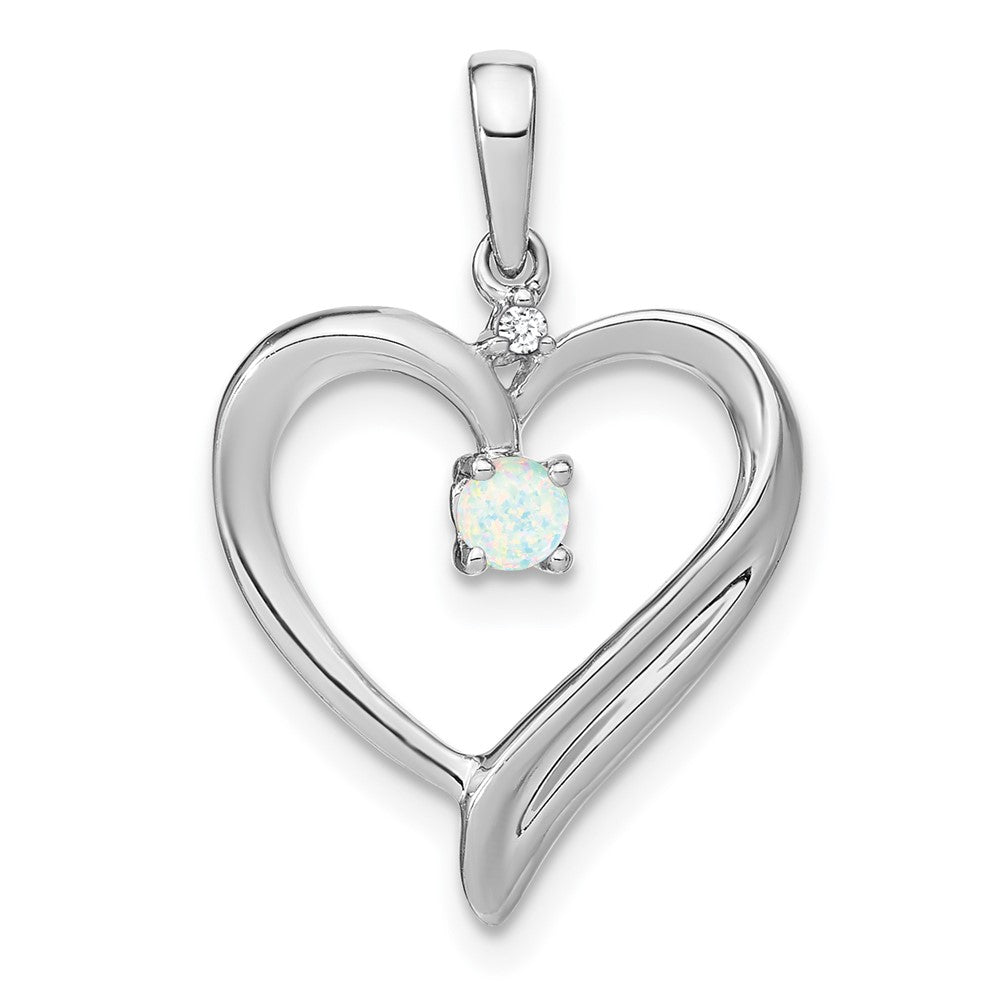 14k white gold created opal and real diamond heart pendant pm7005 op 001 wa