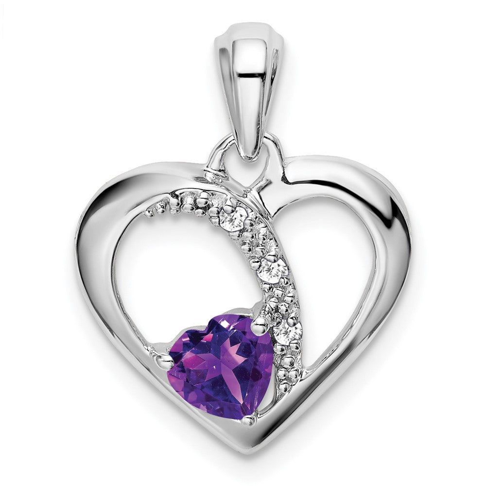 14k white gold amethyst and real diamond heart pendant pm7006 am 003 wa