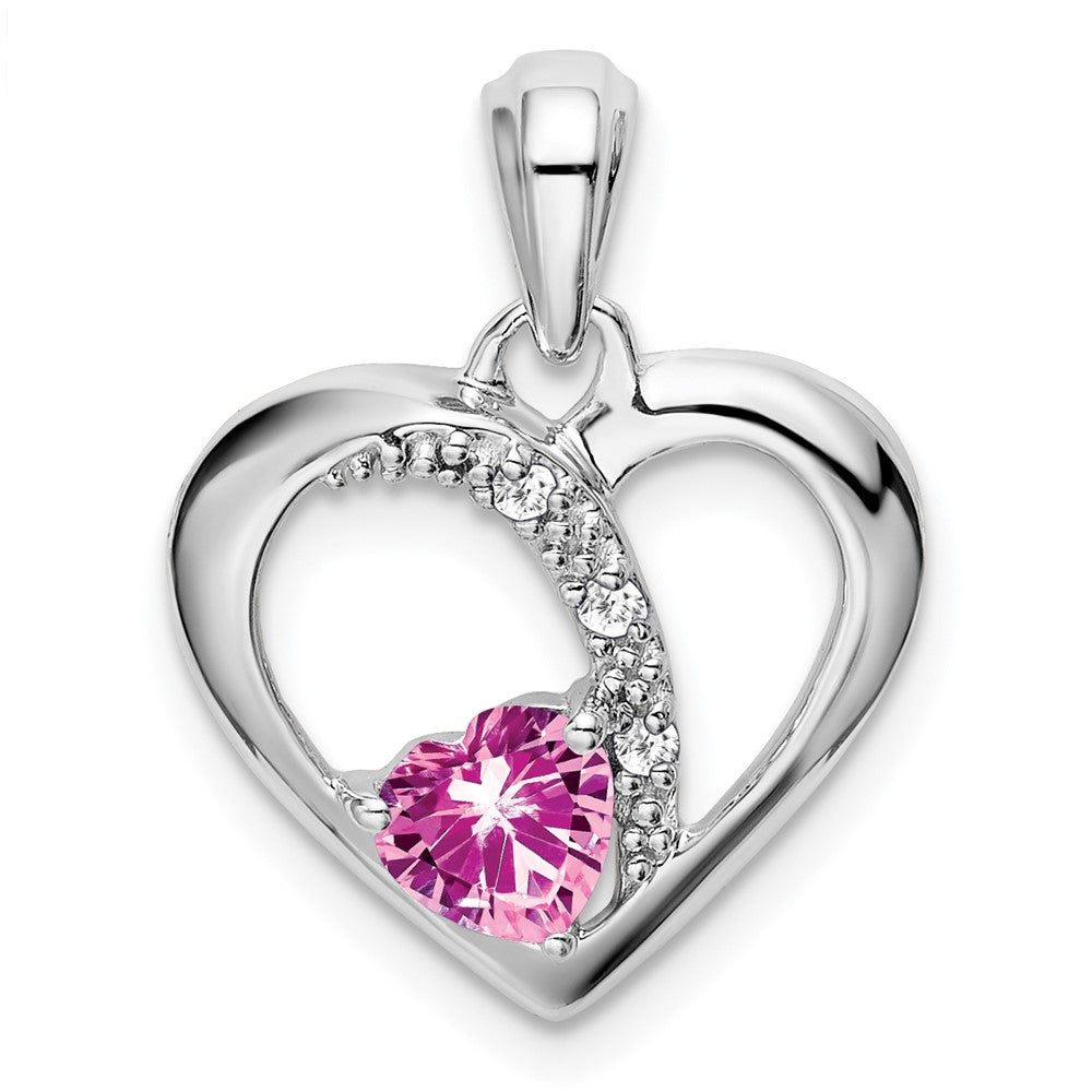 14k white gold created pink sapphire and real diamond heart pendant pm7006 cps 003 wa
