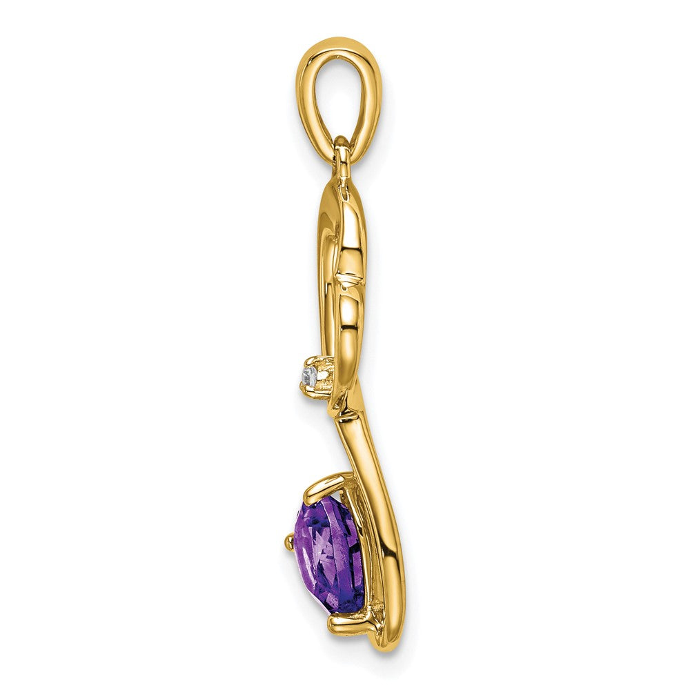 Solid 14k Yellow Gold Simulated Amethyst and CZ Heart Pendant