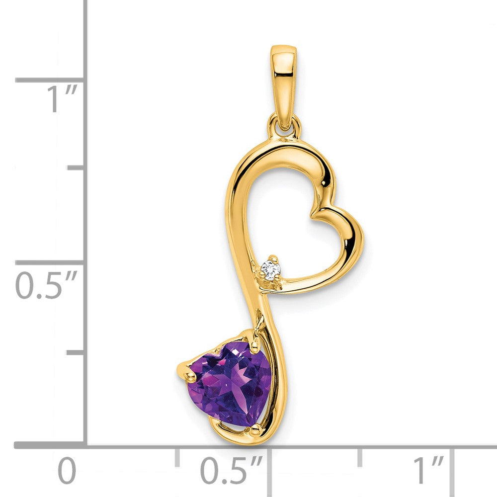 Solid 14k Yellow Gold Simulated Amethyst and CZ Heart Pendant