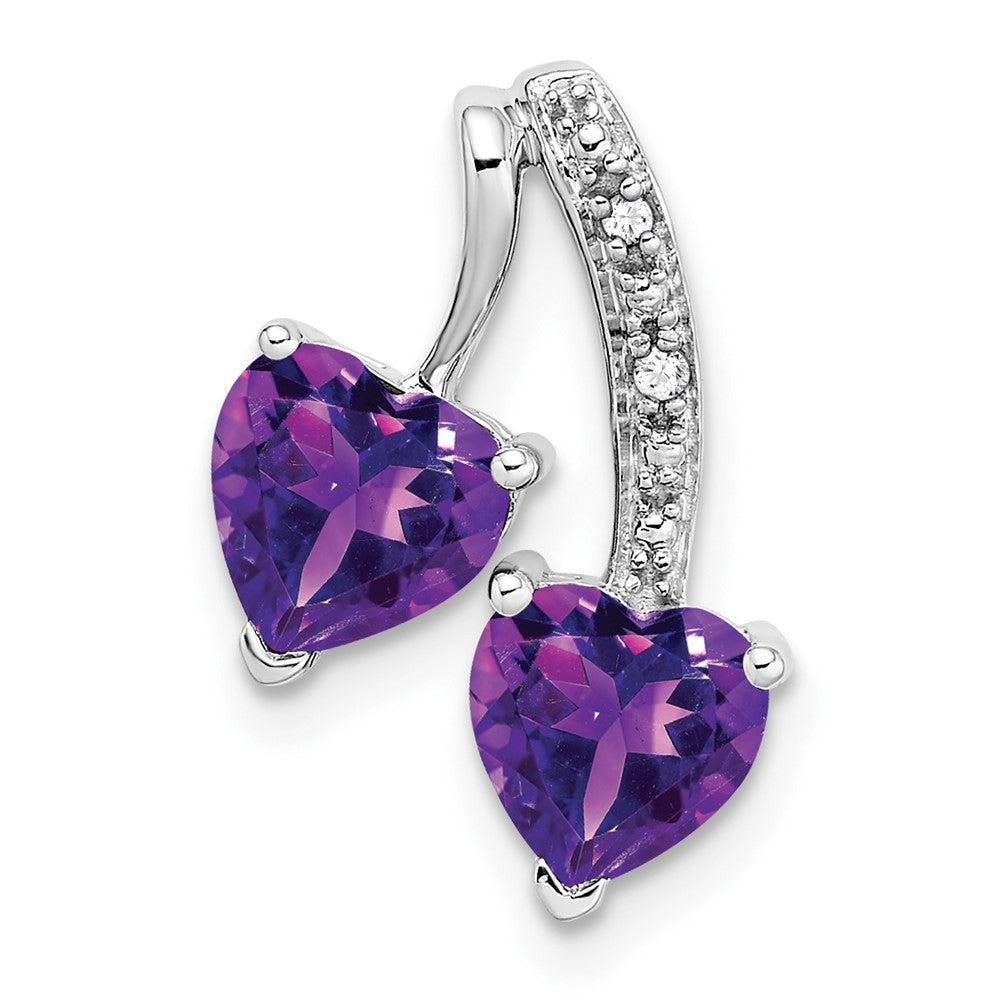 14k white gold amethyst and real diamond 2 heart pendant pm7008 am 001 wa