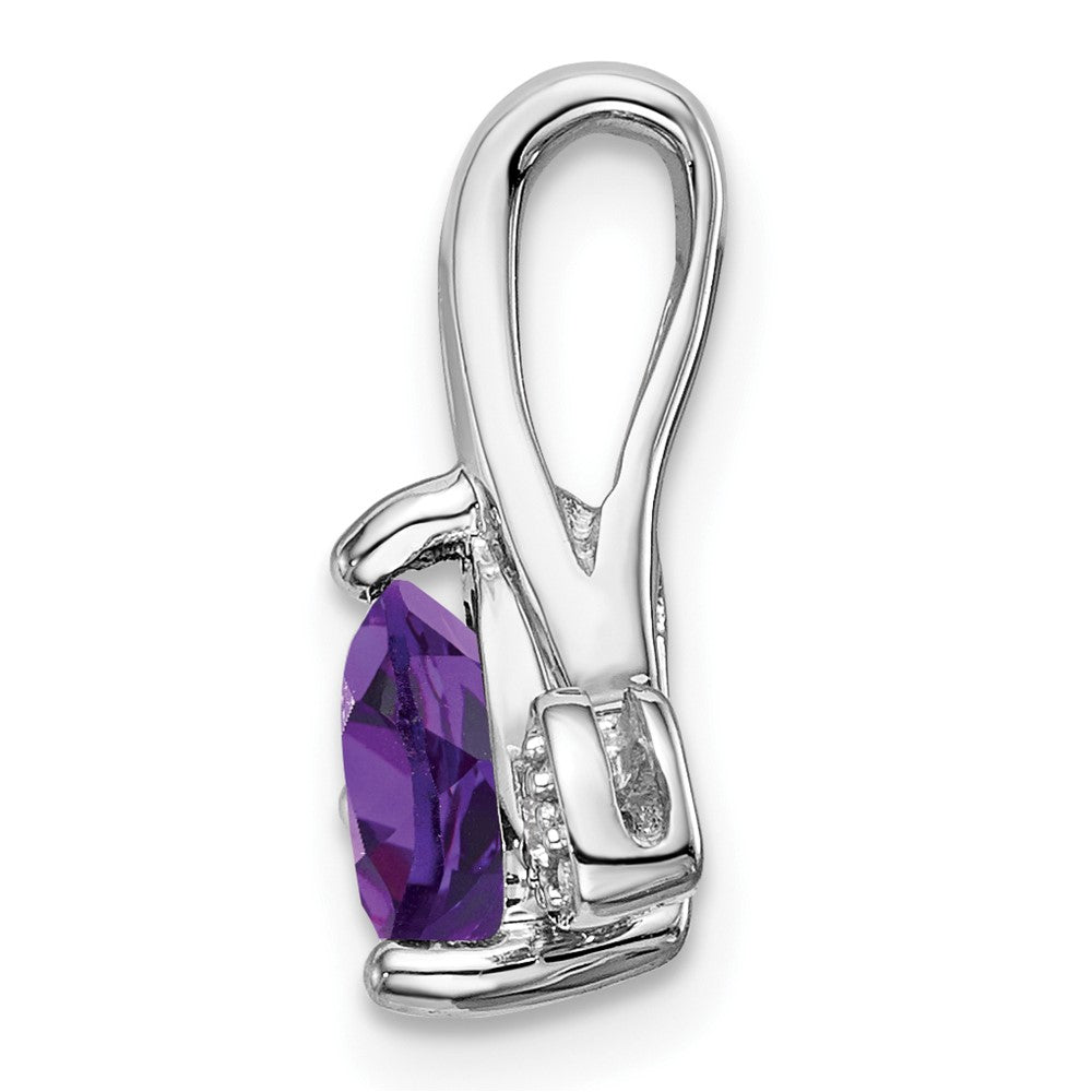 Solid 14k White Gold Simulated Amethyst and CZ Heart Pendant