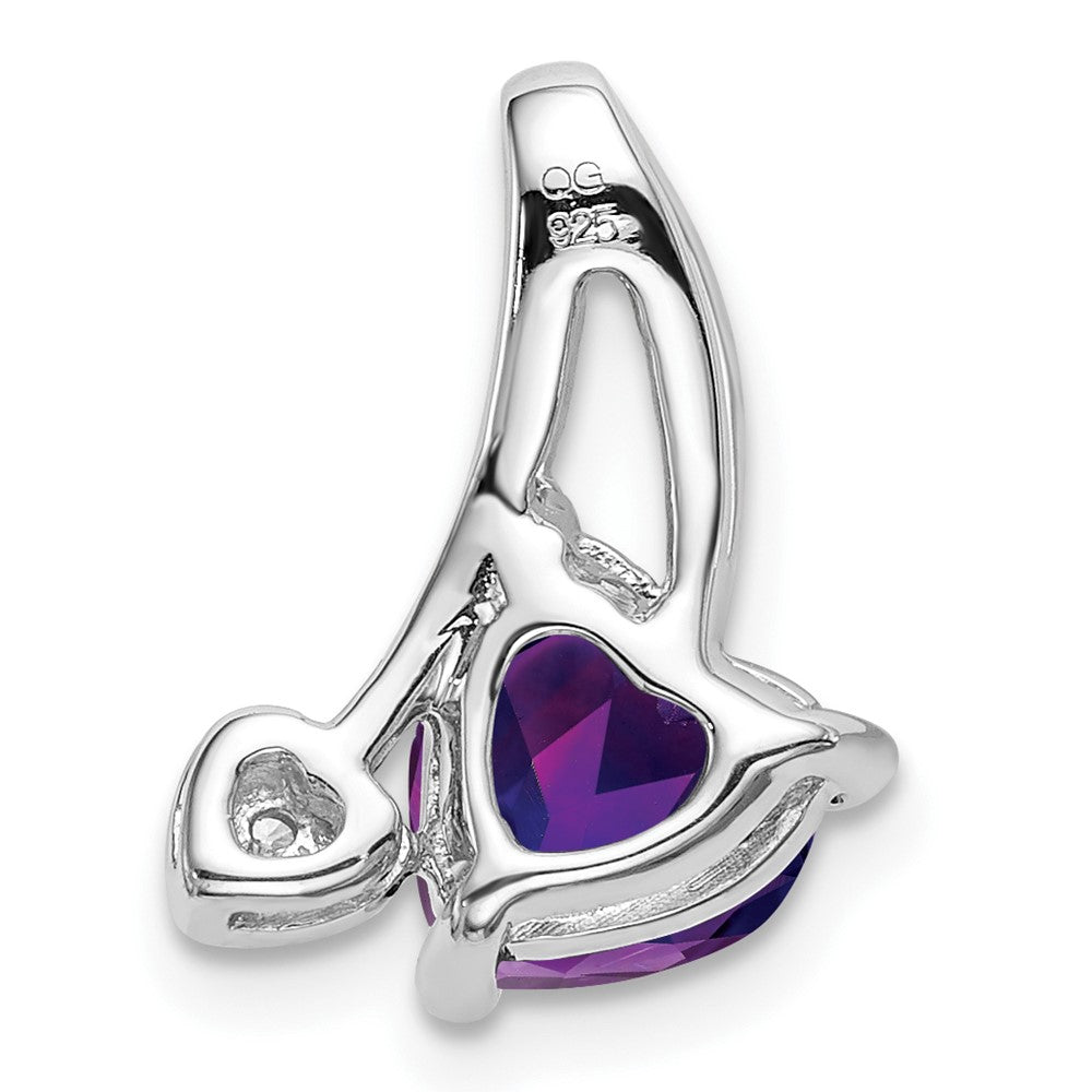 Solid 14k White Gold Simulated Amethyst and CZ Heart Pendant