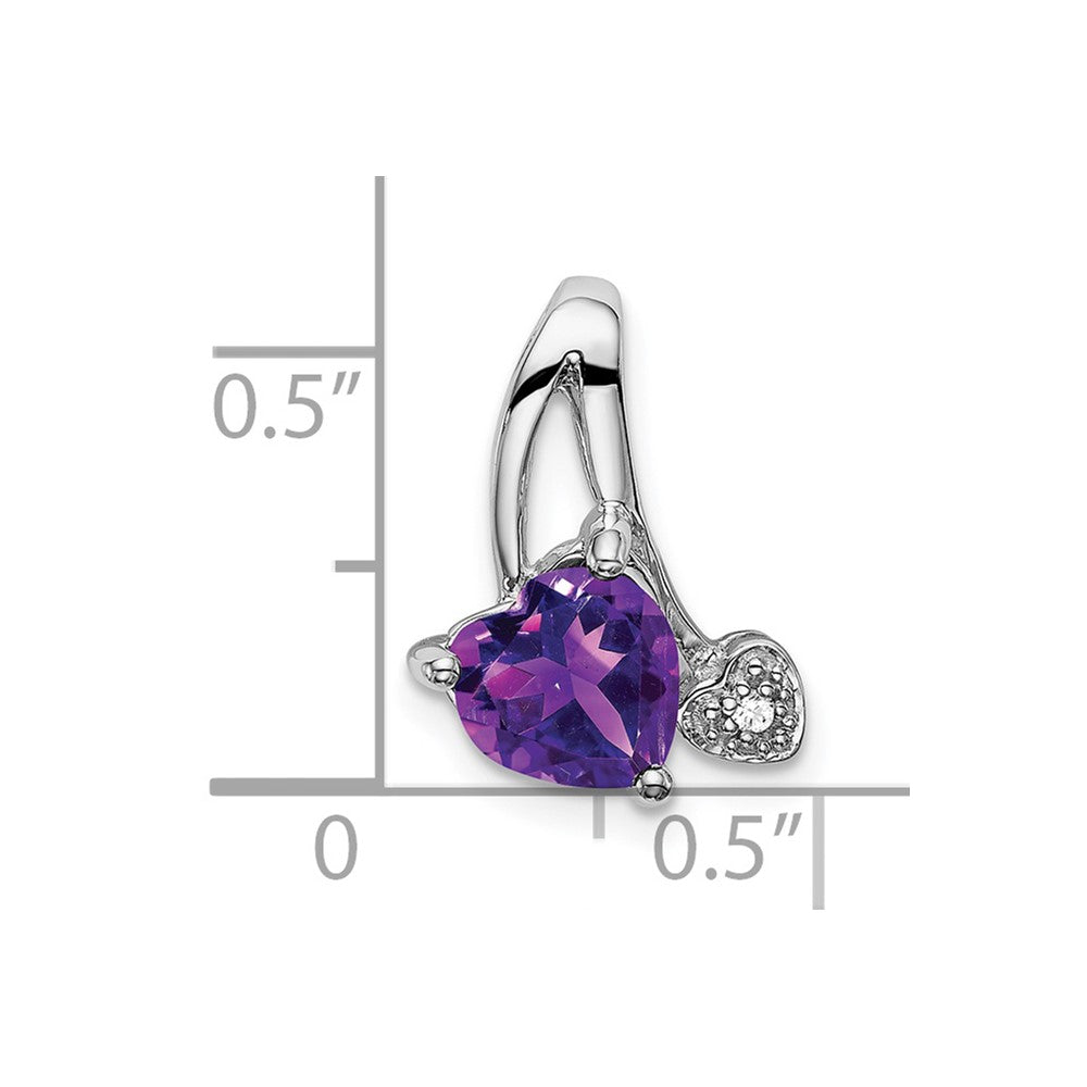 Solid 14k White Gold Simulated Amethyst and CZ Heart Pendant