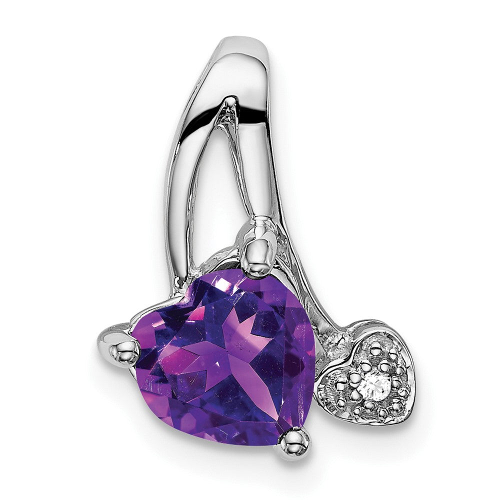 Solid 14k White Gold Simulated Amethyst and CZ Heart Pendant