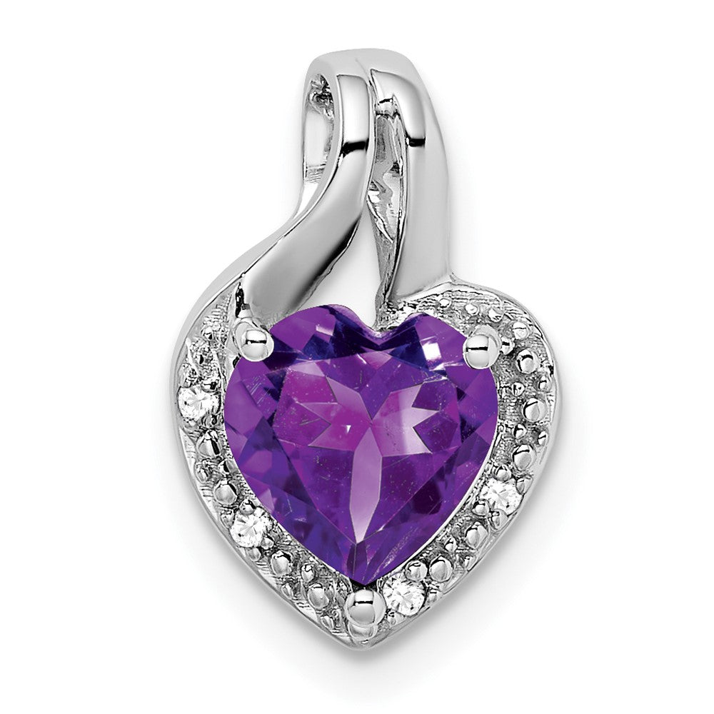 14k white gold amethyst and real diamond heart pendant pm7011 am 002 wa