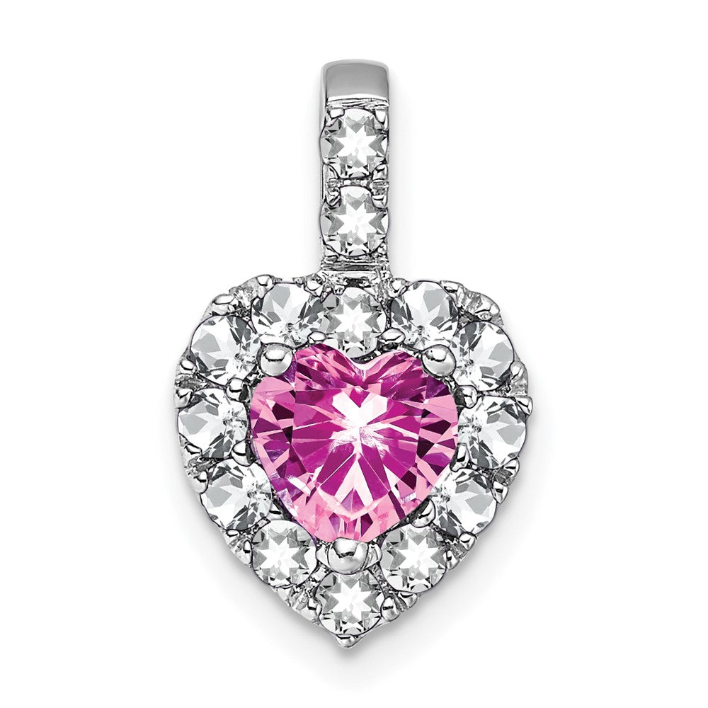 14k white gold creat pink sapphire white topaz halo heart pendant pm7012 cps wt w