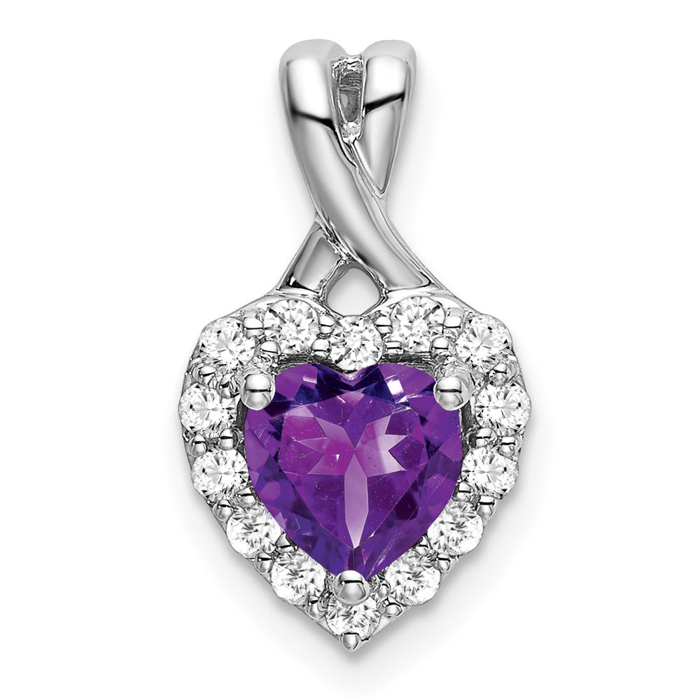 14k white gold amethyst and real diamond halo heart pendant pm7013 am 021 wa