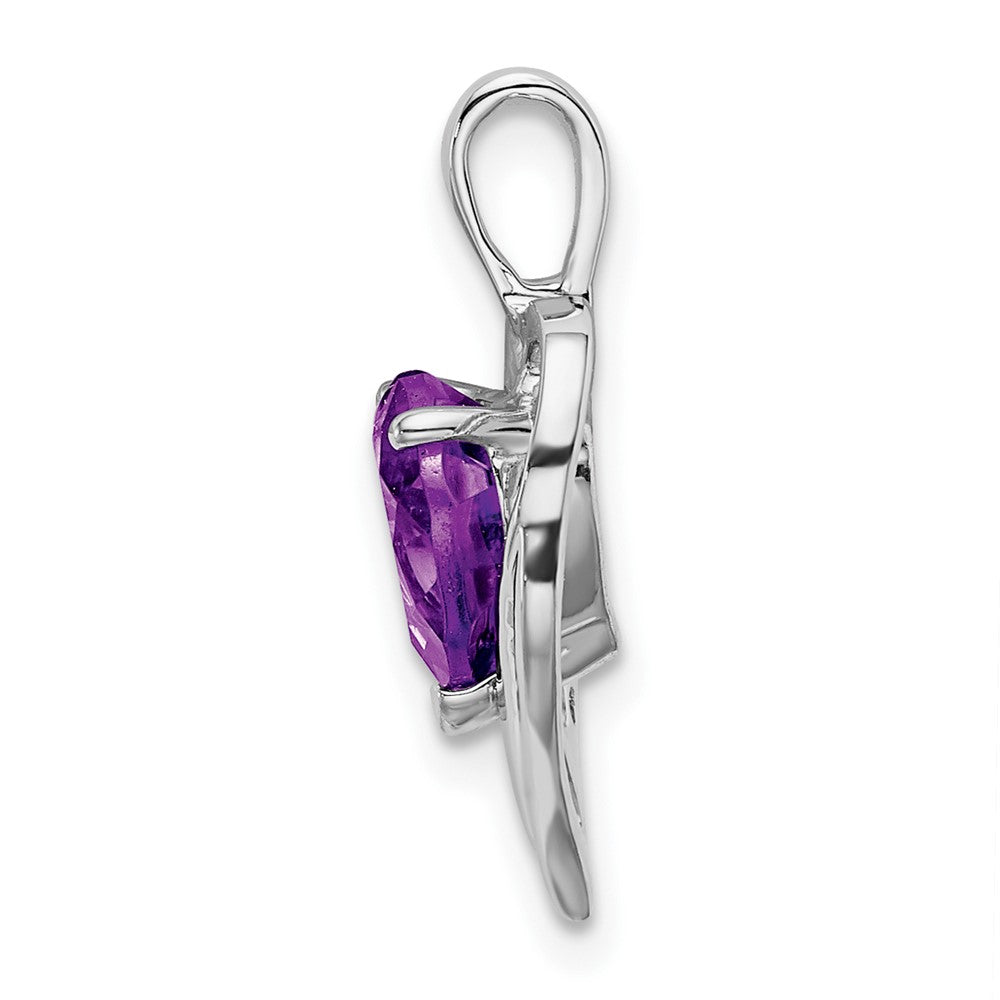 Solid 14k White Gold Simulated Amethyst and CZ Heart Pendant