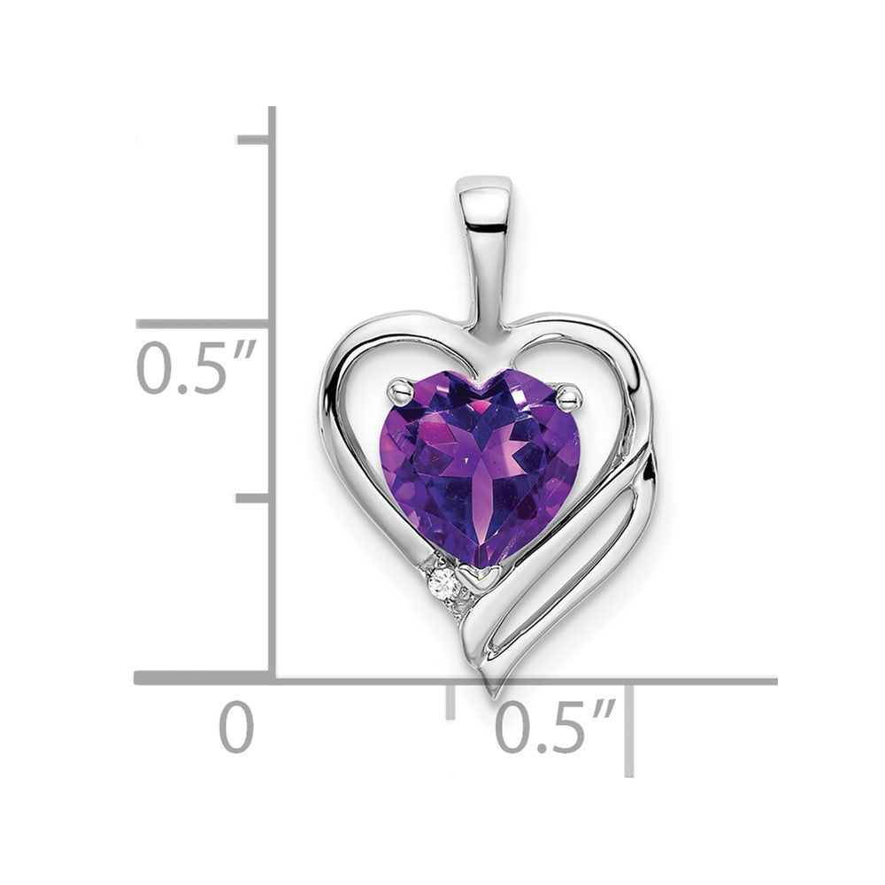 Solid 14k White Gold Simulated Amethyst and CZ Heart Pendant