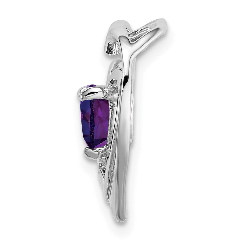Solid 14k White Gold Simulated Amethyst and CZ Heart Pendant