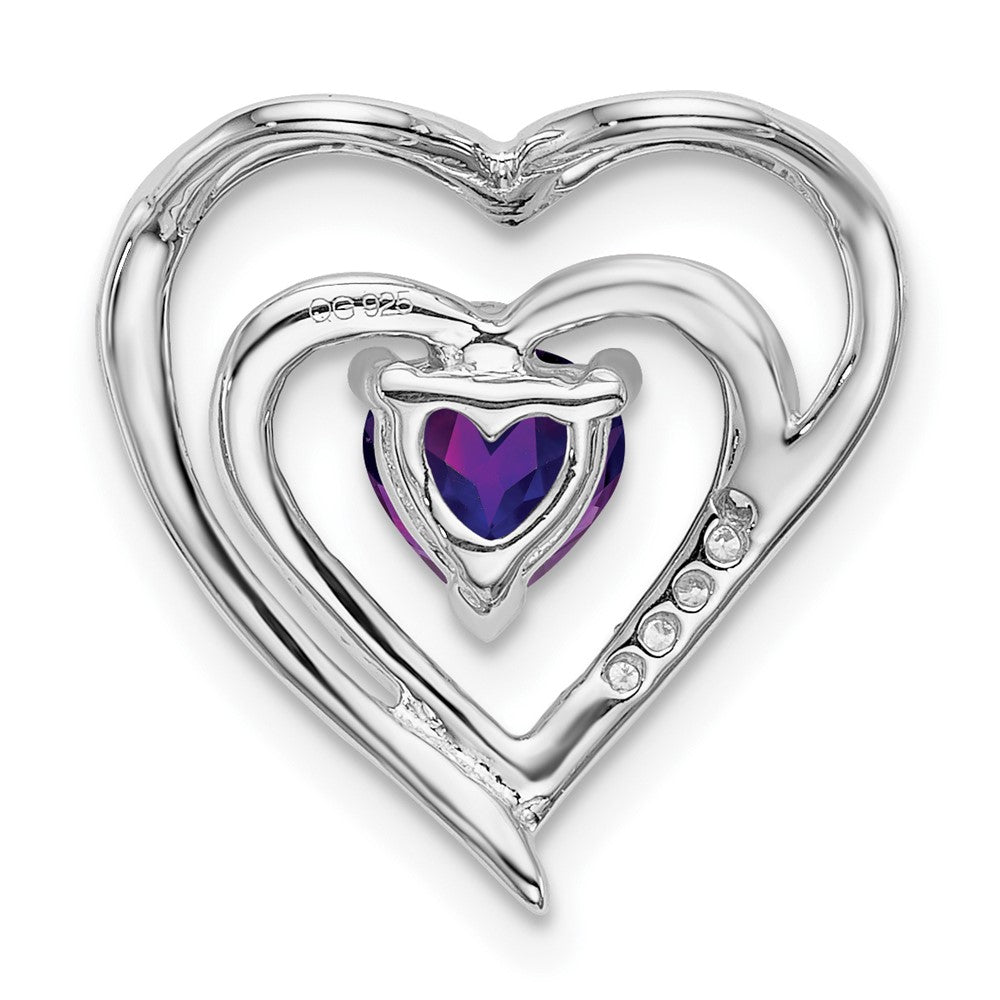 Solid 14k White Gold Simulated Amethyst and CZ Heart Pendant