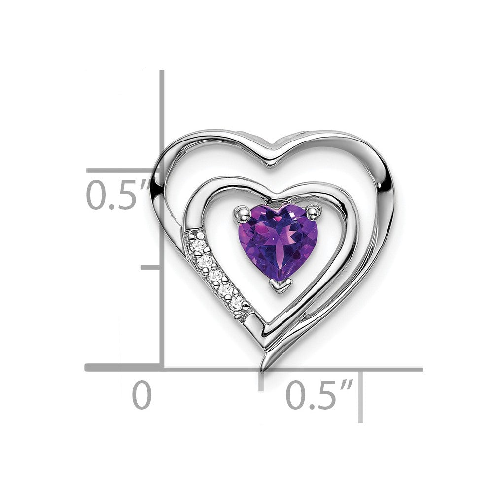 Solid 14k White Gold Simulated Amethyst and CZ Heart Pendant