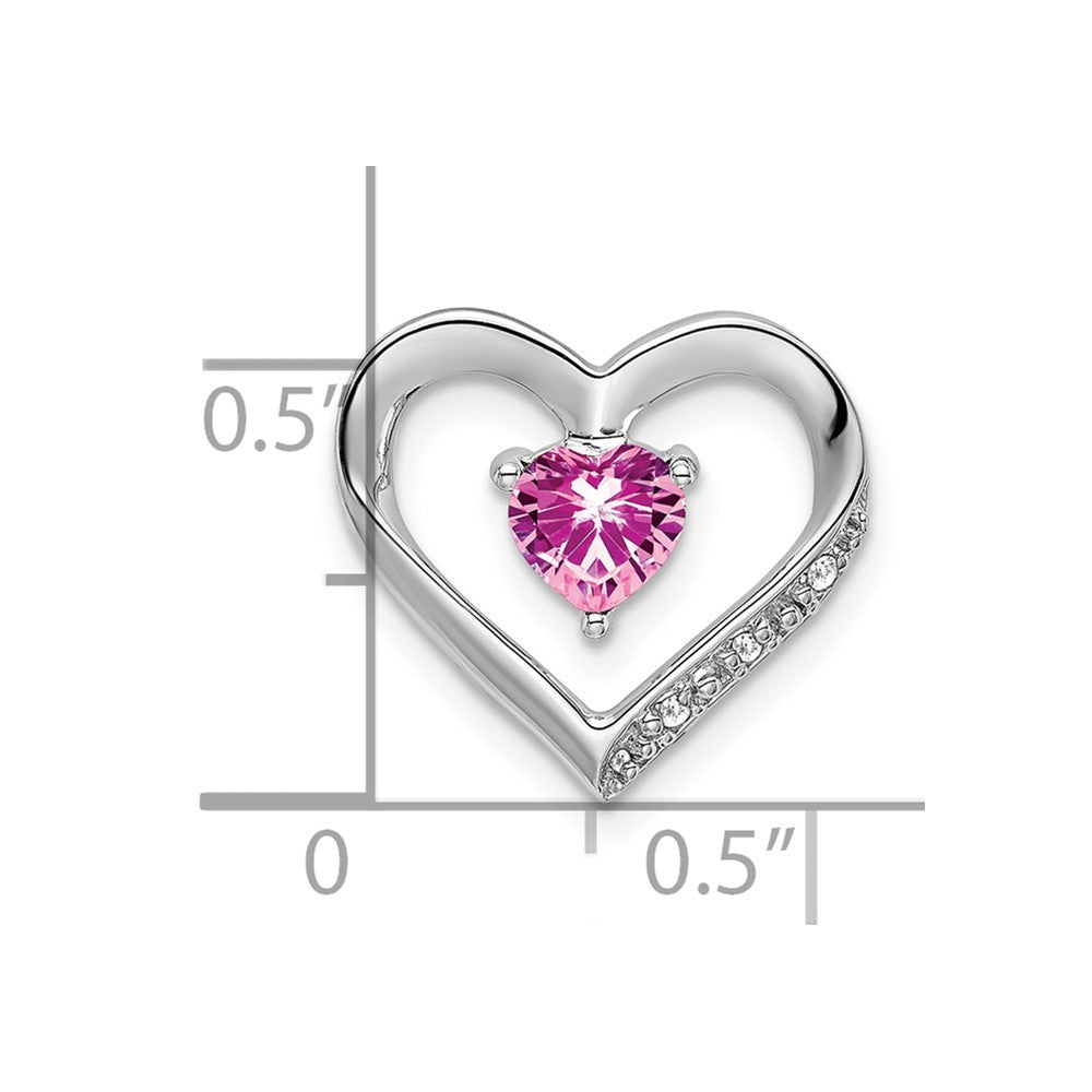 Solid 14k White Gold Created PinK Simulated Sapphire and CZ Heart Pendant