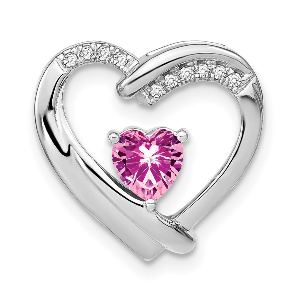 sterling silver created pink sapphire and real diamond pendant pm7018 cps 005 ssa