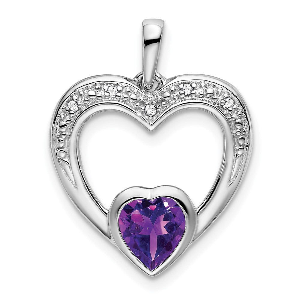 14k white gold amethyst and real diamond heart pendant pm7019 am 002 wa