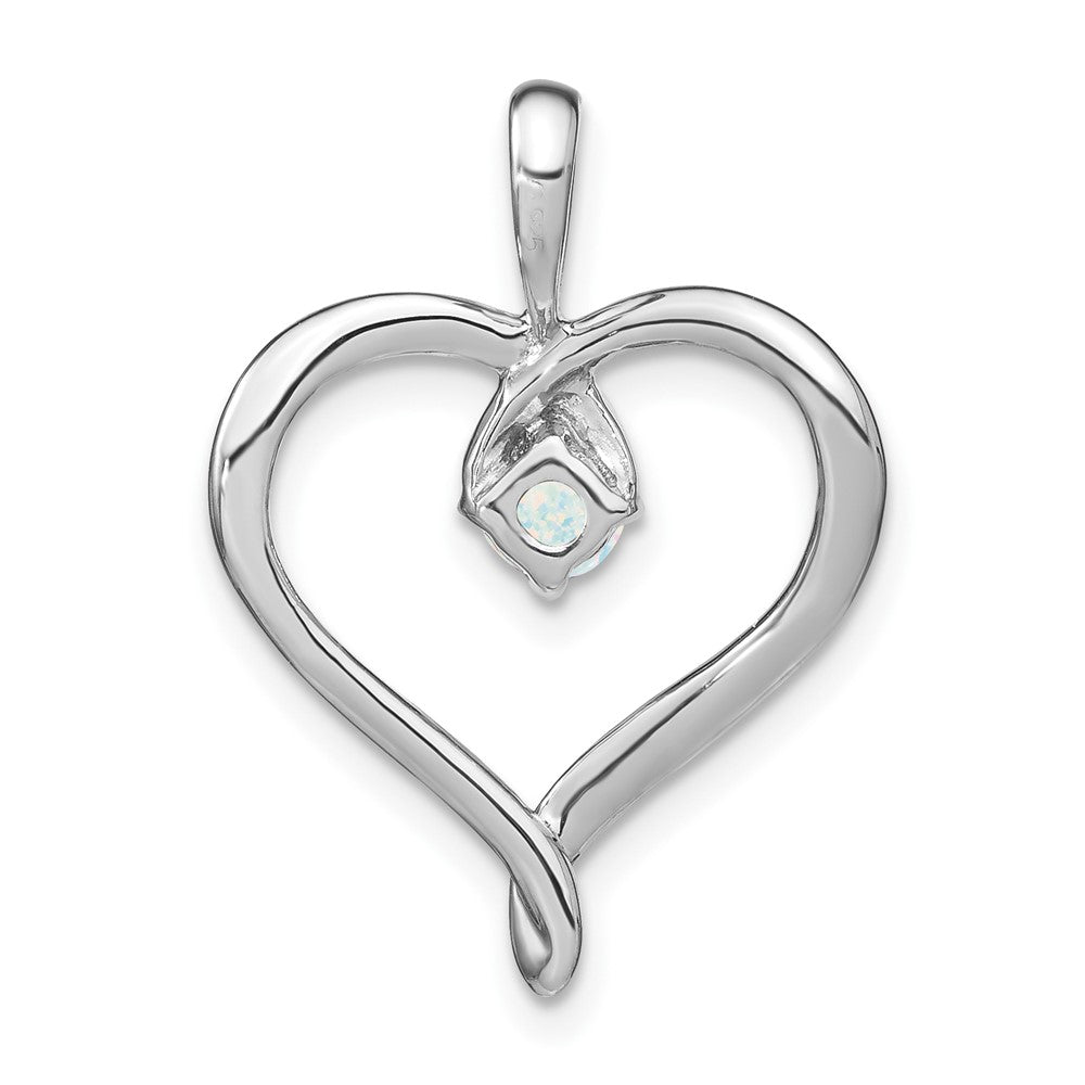 14k White Gold Created Opal Heart Pendant
